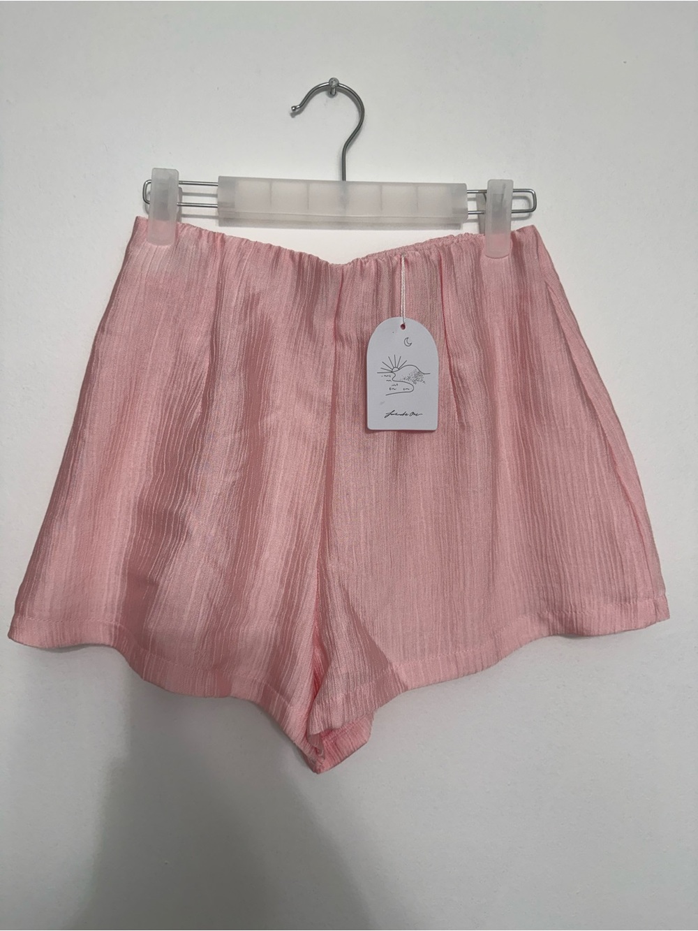 High-Waist Pink Crinkle Shorts - Unbranded